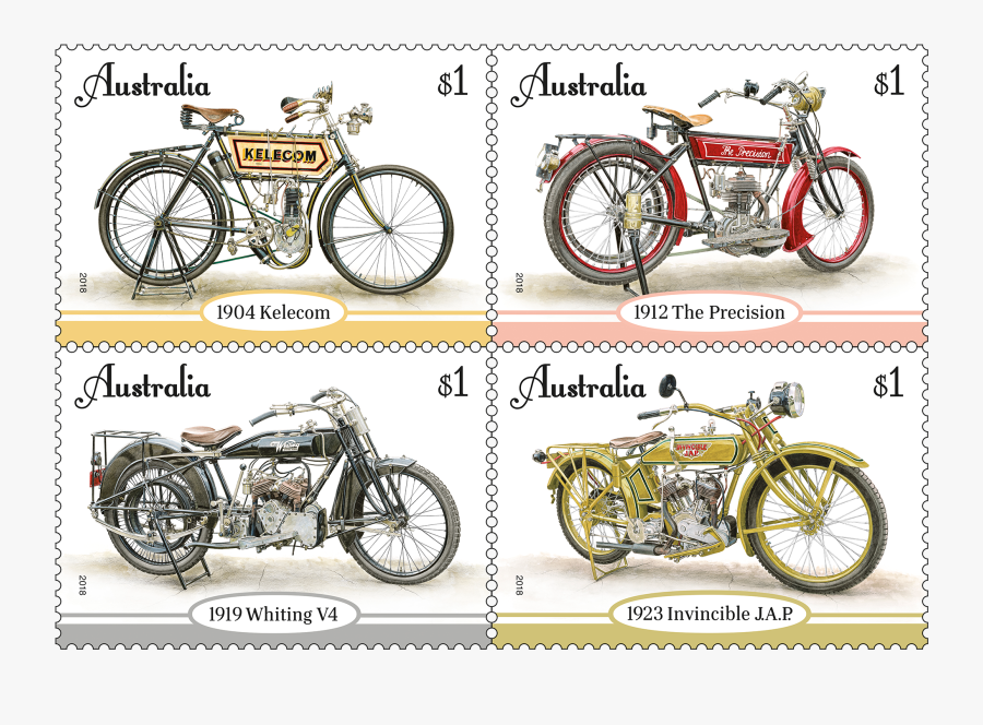 Set Of Vintage Motorcycles Stamp Issue - Transparent Png Vintage Stamps, Transparent Clipart