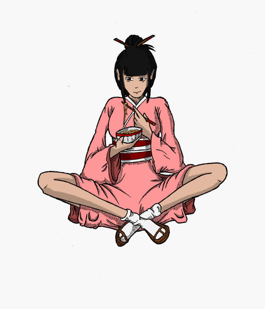 Girl Eating Noodles By Kolotation Girl Eating Noodles - Sitting, Transparent Clipart