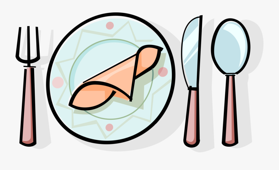 Vector Illustration Of Dinner Table Place Setting Knife, - Dinner Table Setting Cartoon, Transparent Clipart