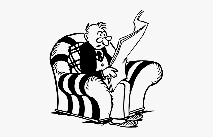 Old Man In An Armchair - Old Man Reading Newspaper Cartoon, Transparent Clipart