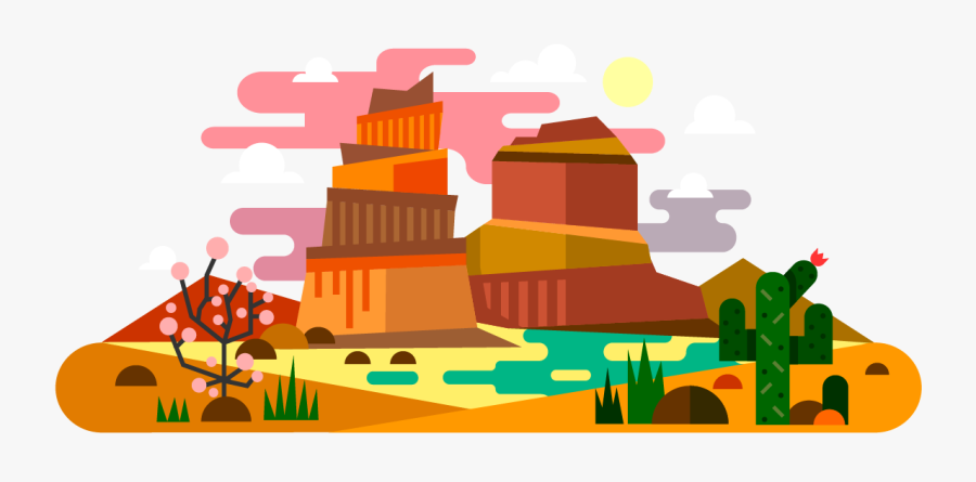 American Frontier Flat Design Landscape Illustration - Flat Design Png Scene, Transparent Clipart