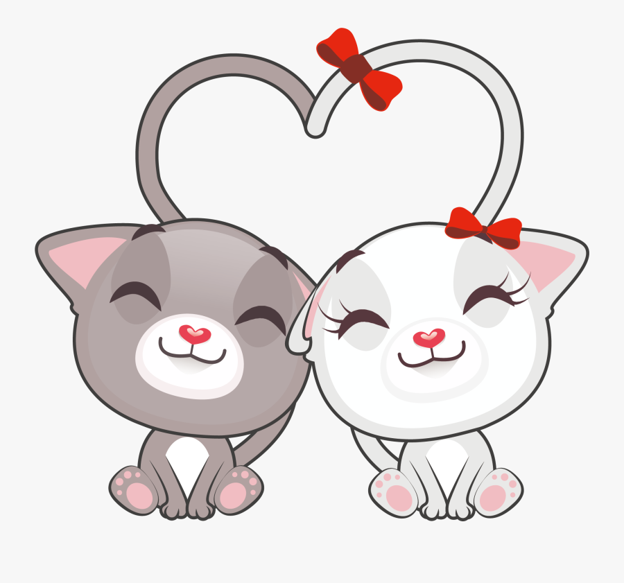 Snuggle Two Cats Each Other Png Download - Couple Cat Cartoon , Free Transp...
