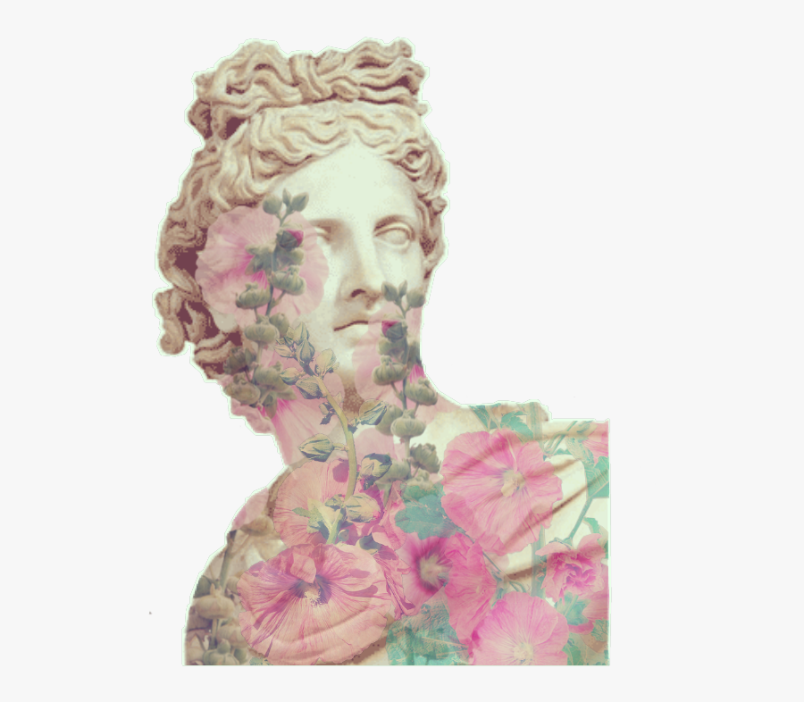 #sticker #vintage #statue #hollyhock #flowers #aesthetic - Aesthetic Statue Png, Transparent Clipart