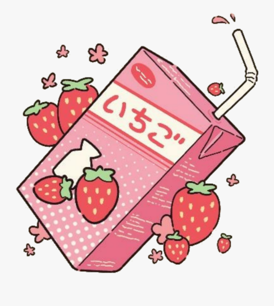 #strawberrymilk #cute #kawaii #strawberry - Aesthetic Strawberry Drawing, Transparent Clipart