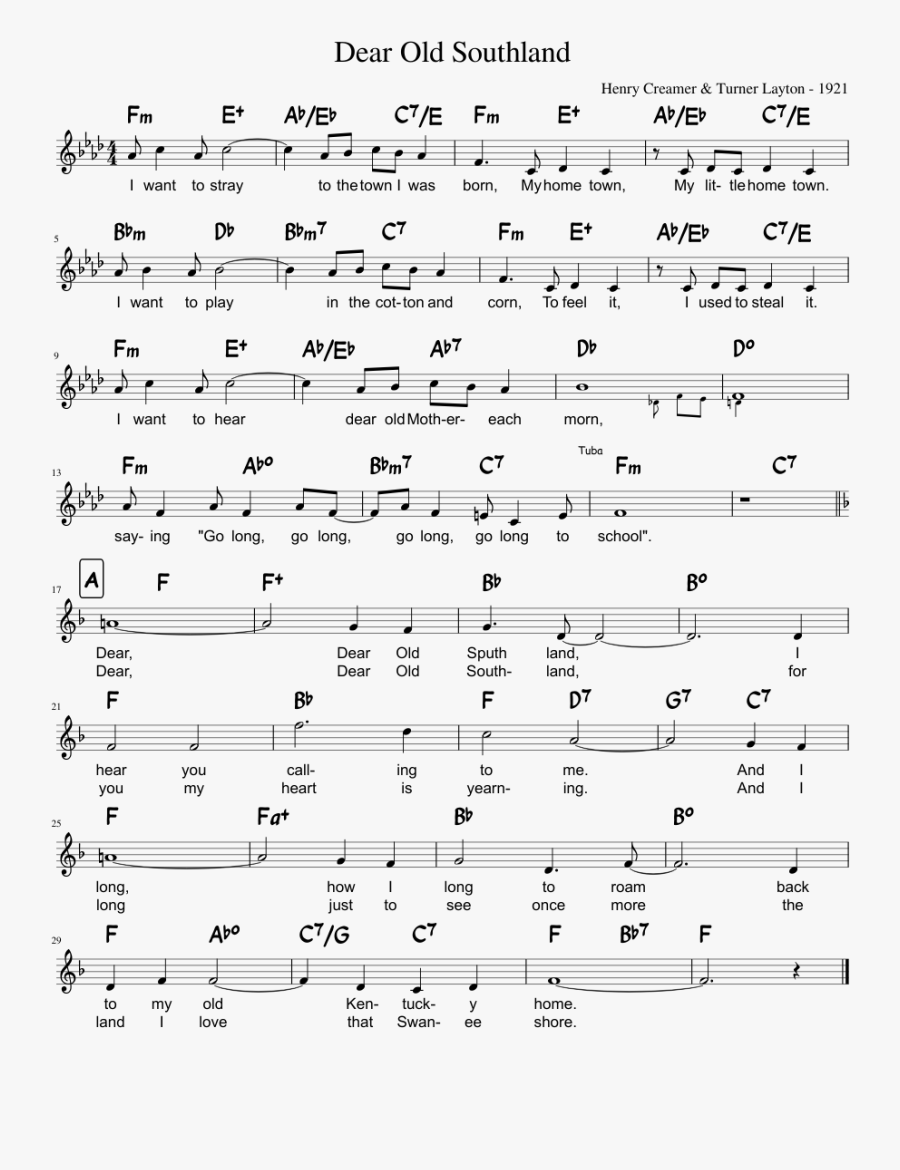 Old Beulah Land Hymn - Dear Old Southland Sheet Music Trumpet, Transparent Clipart
