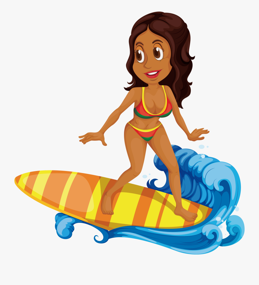Surfing Cartoon Clip Art - Surfing Cartoon Girl, Transparent Clipart