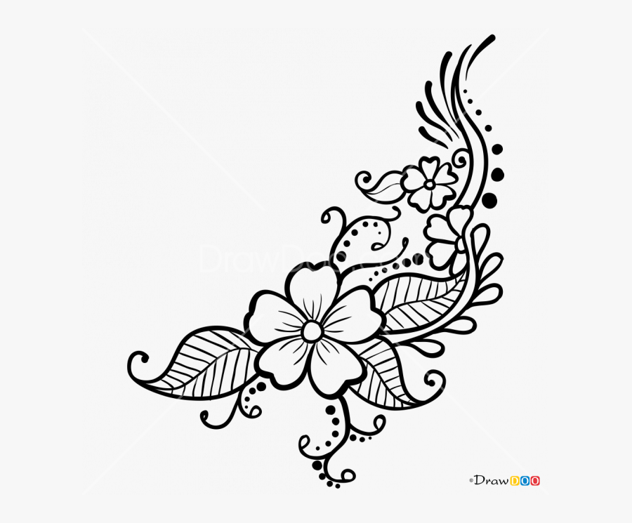 Clip Art How To Draw Tattoo - Henné Fleur, Transparent Clipart