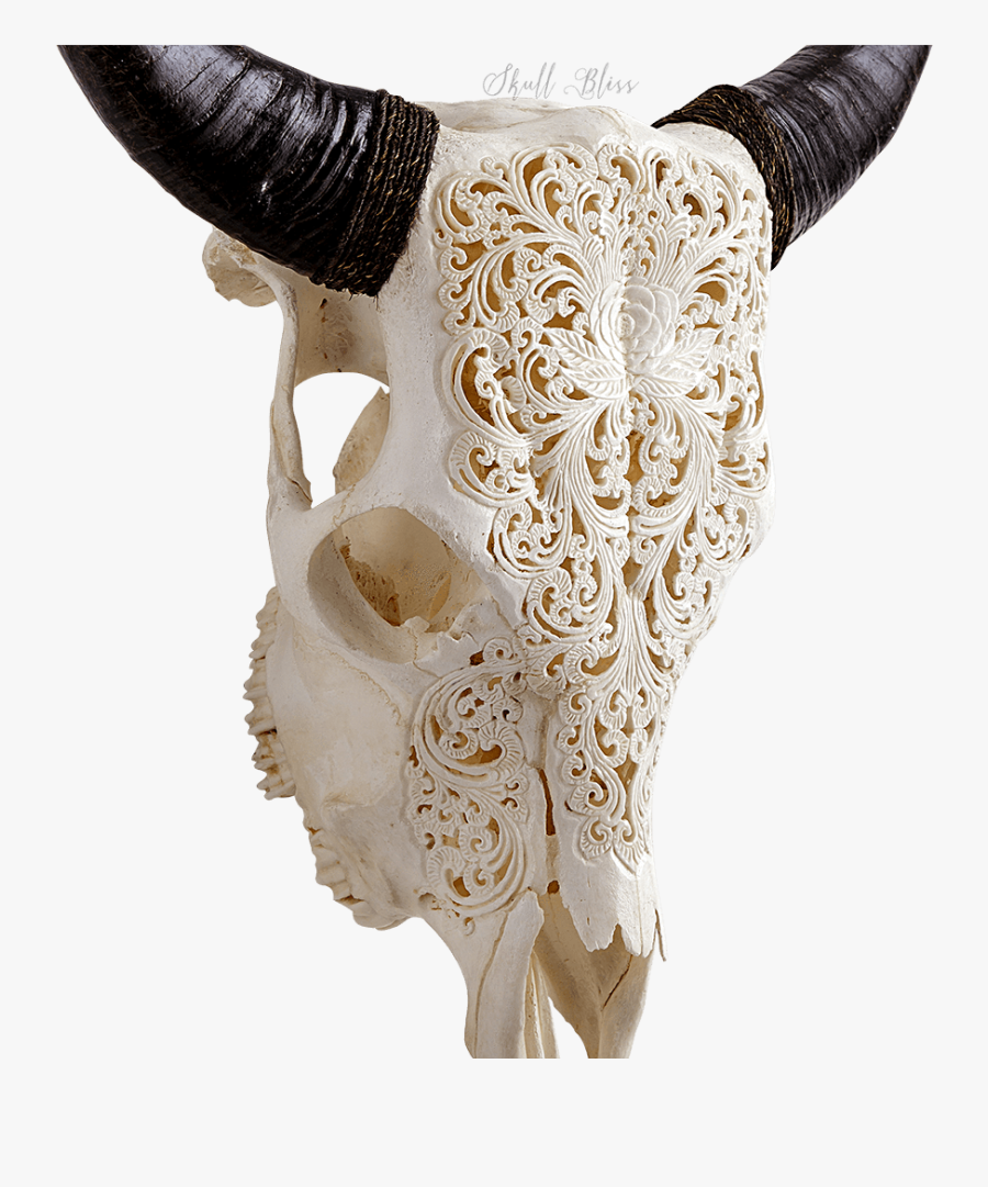 Carved Cow Skull Xl Horns Glowing Mandala, Transparent Clipart