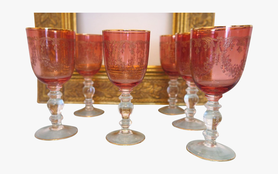 A Beautiful Set Of Six Antique Moser Cranberry Wine - Wine Glass, Transparent Clipart