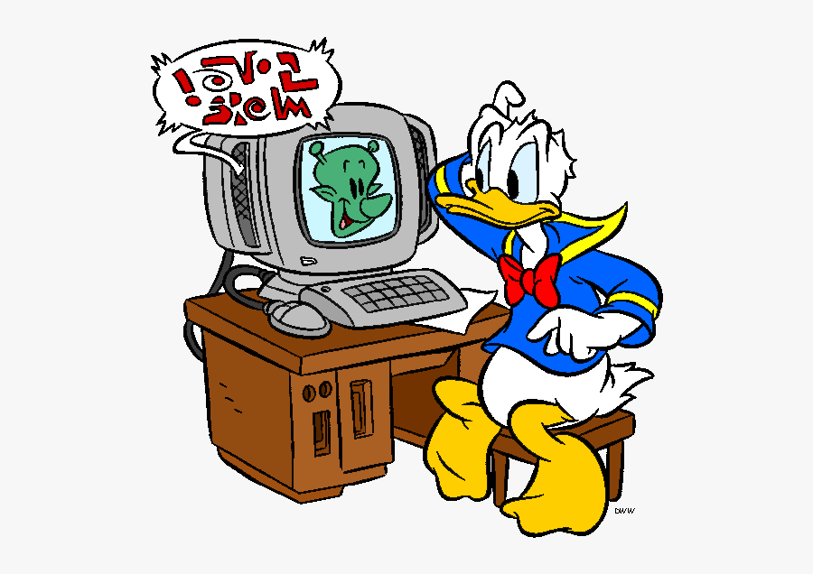Computer Clipart Tired - Donald Duck On A Computer, Transparent Clipart