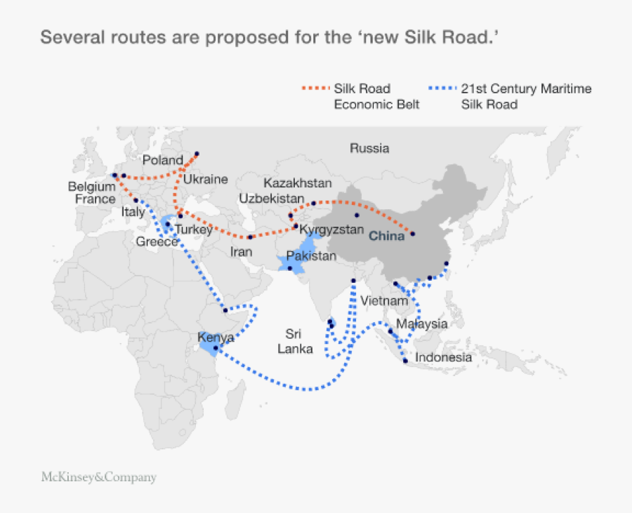 Outline Of The Belt And Road Initiative Photo Courtesy - Labeled Pacific Ocean Map, Transparent Clipart