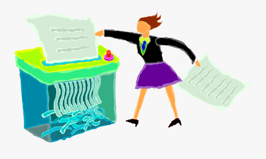 Vector Illustration Of Woman Shreds Documents In Office - Papier Schreddern, Transparent Clipart