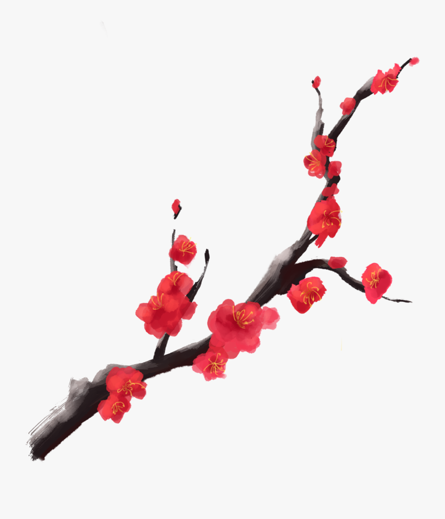 Transparent Cherry Blossom Branch Png - Red Plum Flowers Drawing, Transparent Clipart