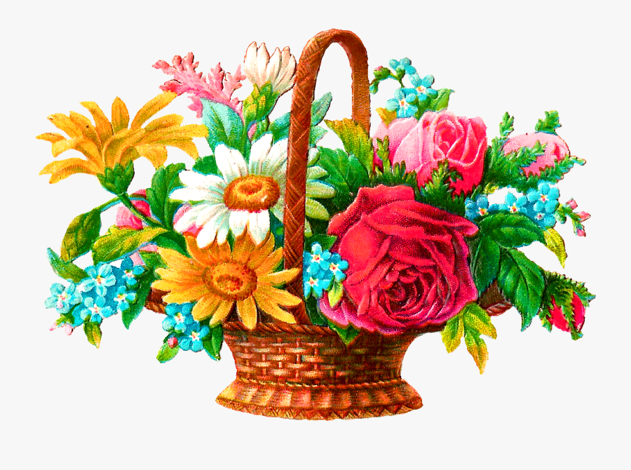 Daisies Clipart Flower Basket - Basket With Flowers Png, Transparent Clipart