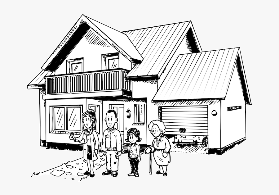 Drawing Family House - Family Outside The House Drawing, Transparent Clipart