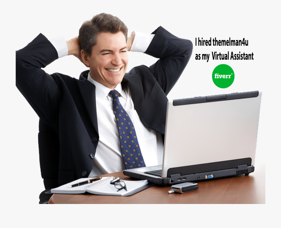 Transparent Virtual Assistant Clipart - Businessman With Laptop Png, Transparent Clipart