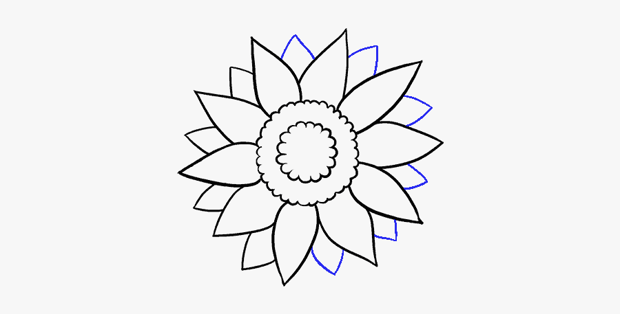 Clip Art Library Stock Crayons Drawing Basic - Easy Sunflower Drawing Black And White, Transparent Clipart