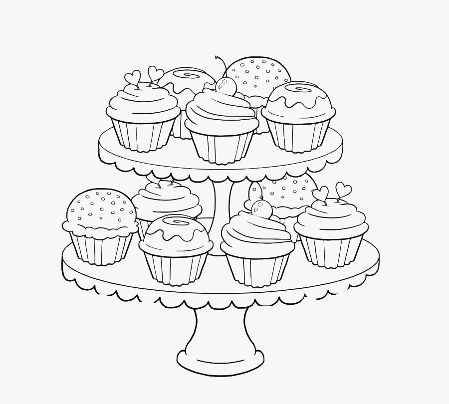 Birthday Cupcake Steady And Delicious Coloring Page - Coloring Pages For Adults Food, Transparent Clipart