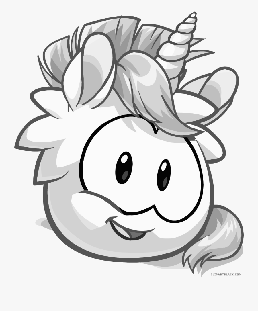 Cute Unicorn Animal Free Black White Clipart Images - Puffles Club Penguin, Transparent Clipart