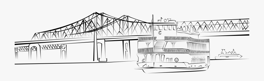 New Orleans Steamboat Vector Illustration With Bridge - New Orleans Steam Boat Drawing, Transparent Clipart