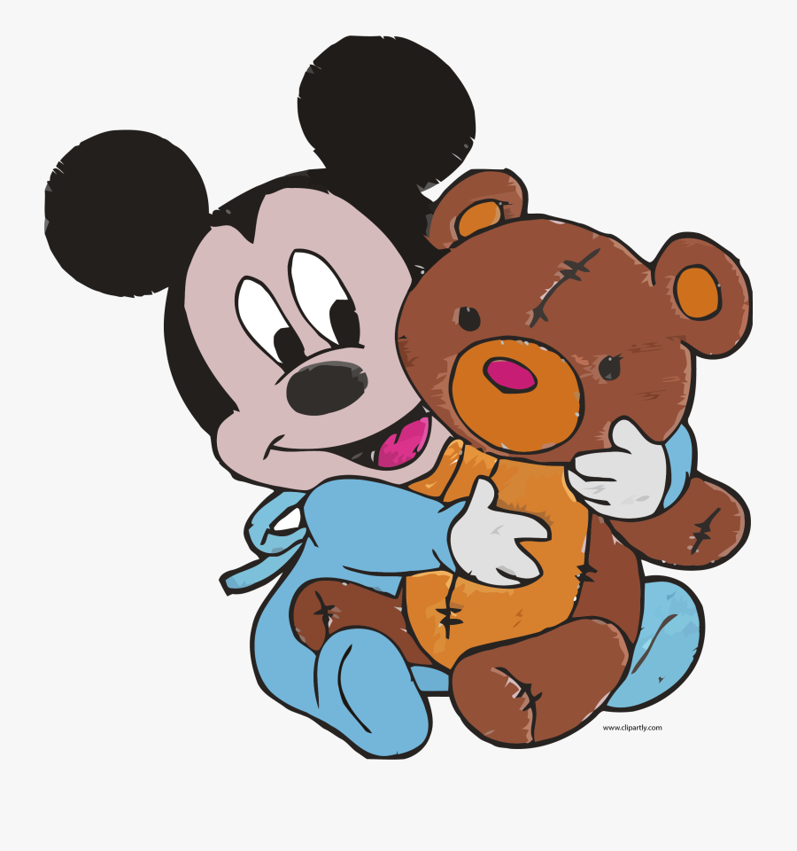 Baby Mickey Mouse And Toy Bear Embroidery Design Clipart - Baby Mickey With Teddy Bear, Transparent Clipart