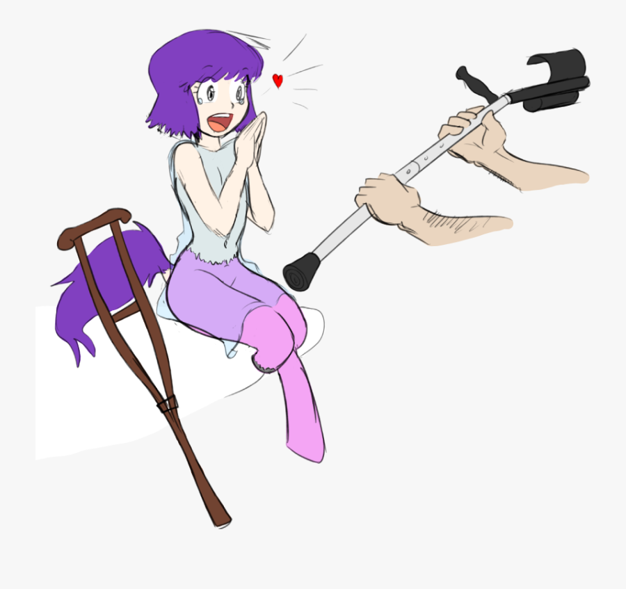 Dj Black N White, Crutches, Father And Daughter, Female, - Anime Girl With Crutches, Transparent Clipart