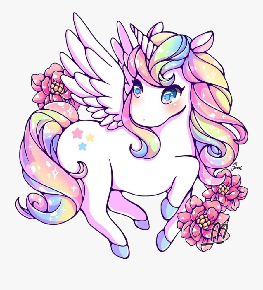 Unicorn Clipart Kawaii - Cartoon Rainbow Kawaii Unicorn, Transparent Clipart