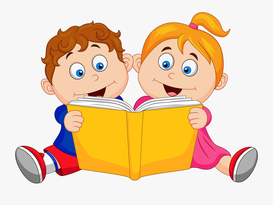 Children Reading Bookscartoongoogle - Boy And Girl Reading Book Clipart, Transparent Clipart