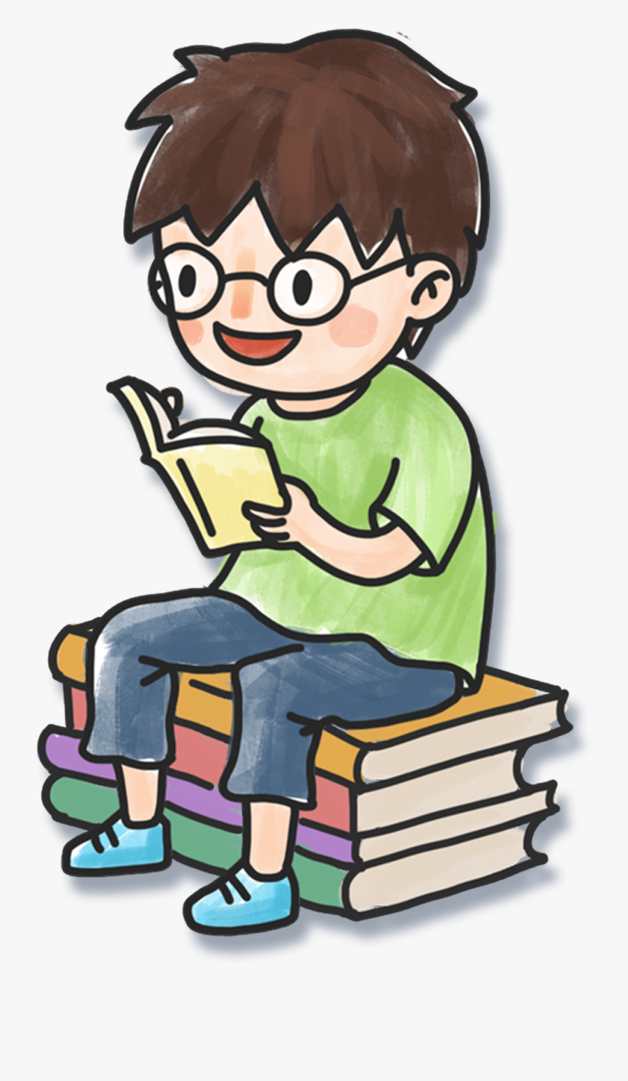 Hand Drawn Cartoon Boy Reading Book Decoration Png - Boy Reading A Book Cartoon, Transparent Clipart