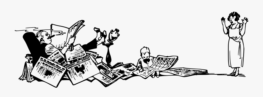 Art,monochrome Photography,text - Man Reading Many Newspapers Png, Transparent Clipart