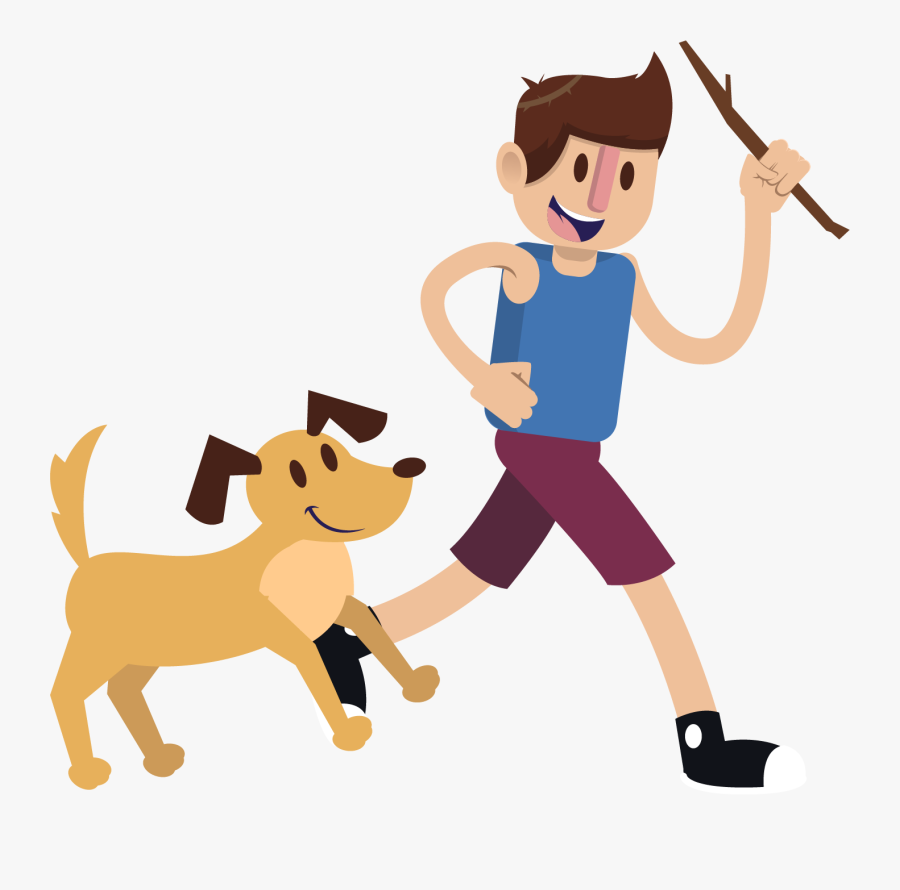 Puppy Boy Pet Clip - Dog And Boy Playing Cartoon, Transparent Clipart