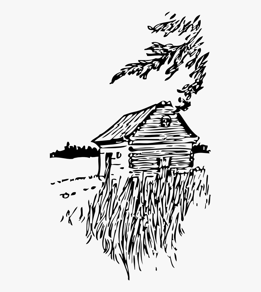Cabin On The Plains - Black And White Scenery Clipart, Transparent Clipart