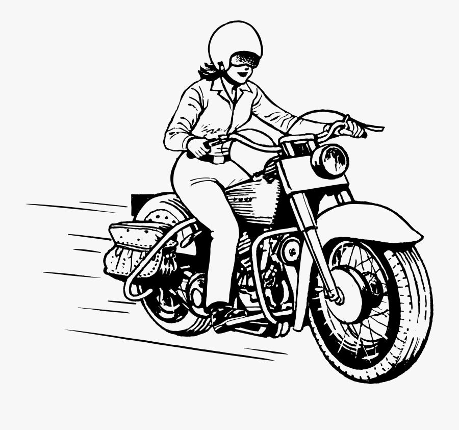 Woman Driving Motorcycle Line Art - Png Motorcycle, Transparent Clipart