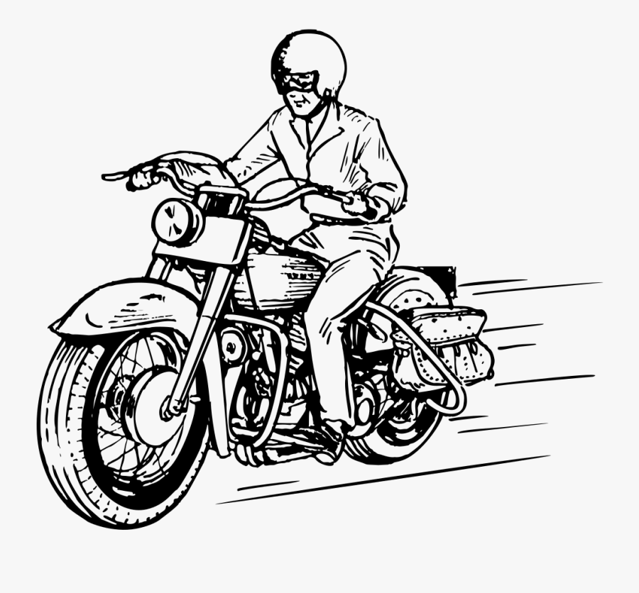 Vintage Man Driving Motorcycle Line Art - Man Motor Cycle Clip Art Black And White, Transparent Clipart