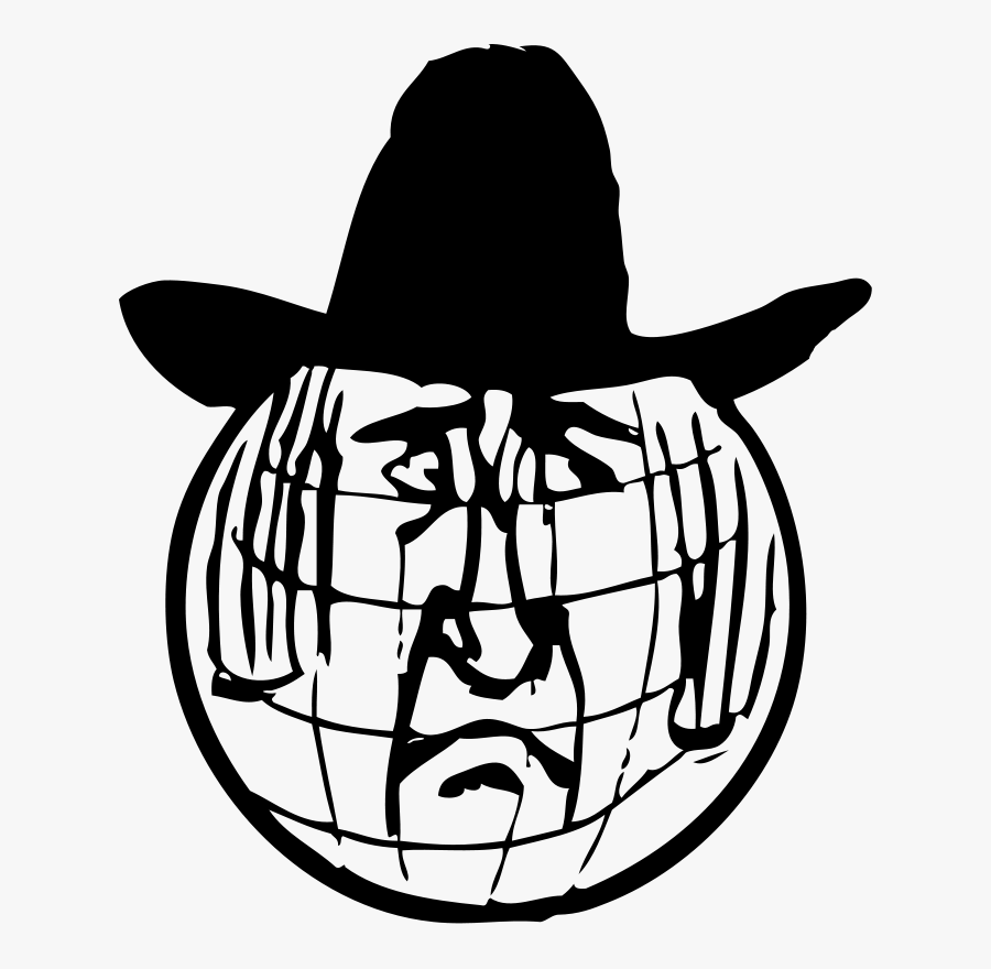 Cowboy World Black White Line Art 555px - Глобус Человек, Transparent Clipart
