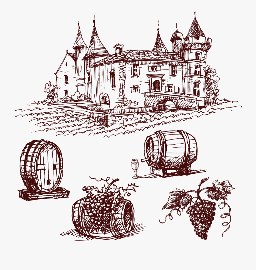 Barrel Vector Sketch - Medieval Winery Drawing, Transparent Clipart