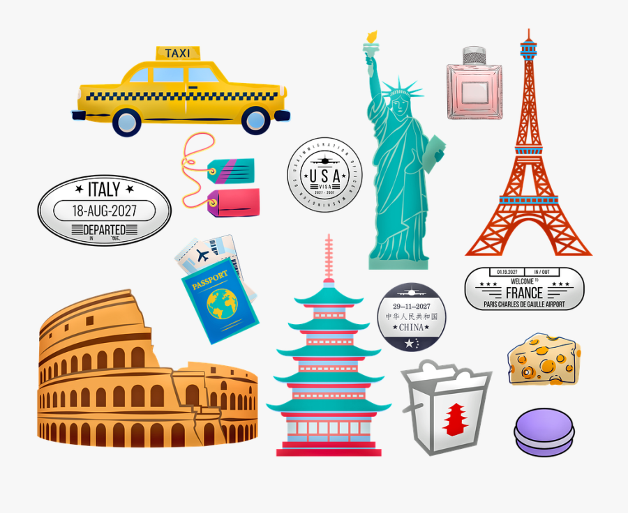 World Travel, Rome, China, Paris, New York, Taxi - Travel, Transparent Clipart
