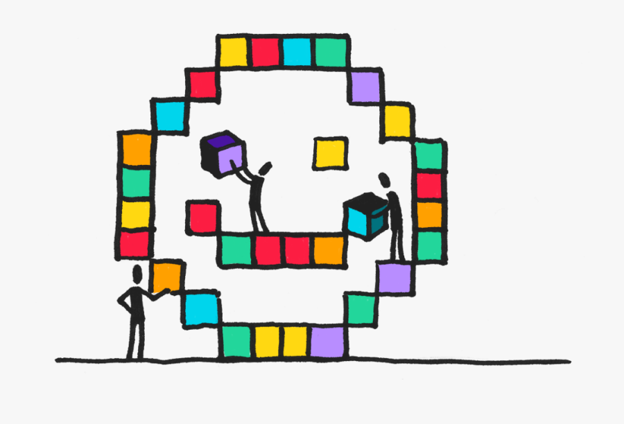 Stick Figures Building A Smiley From Small Boxes, Transparent Clipart