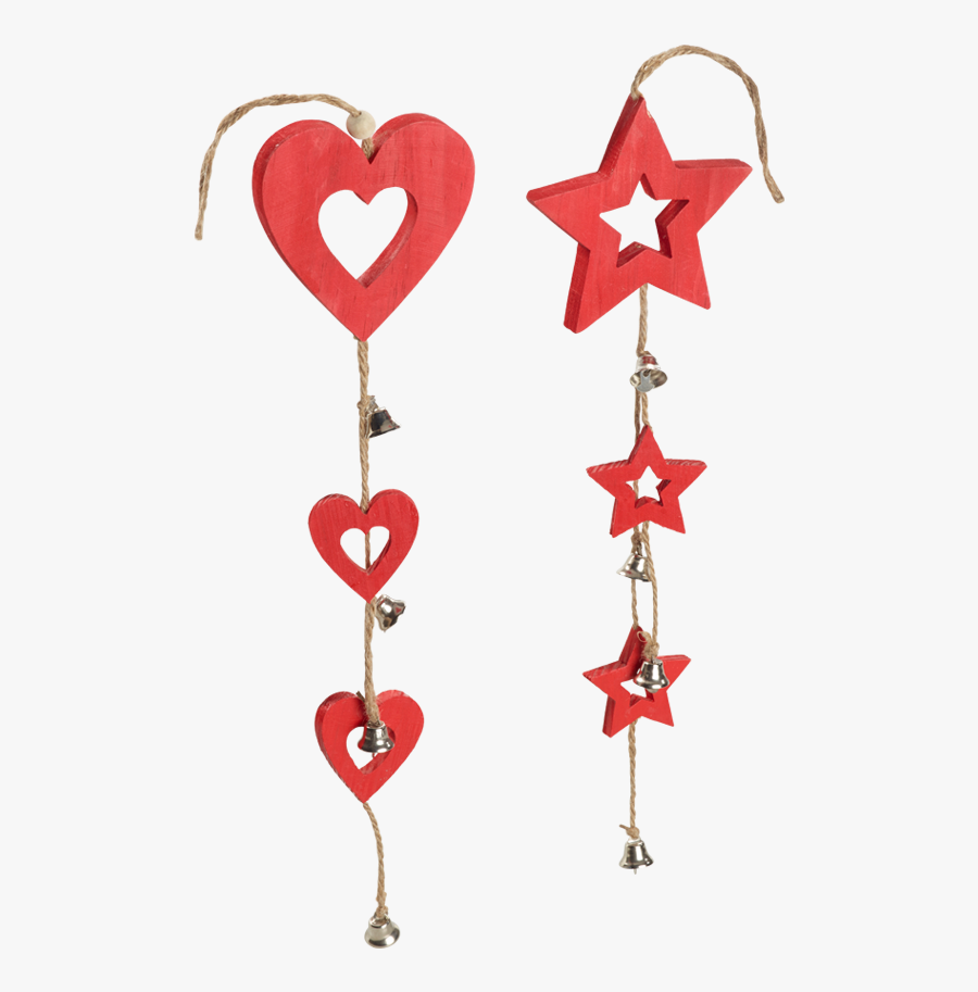 Wooden Stars / Heart String With Bell Decoration, 2-fold - Heart, Transparent Clipart