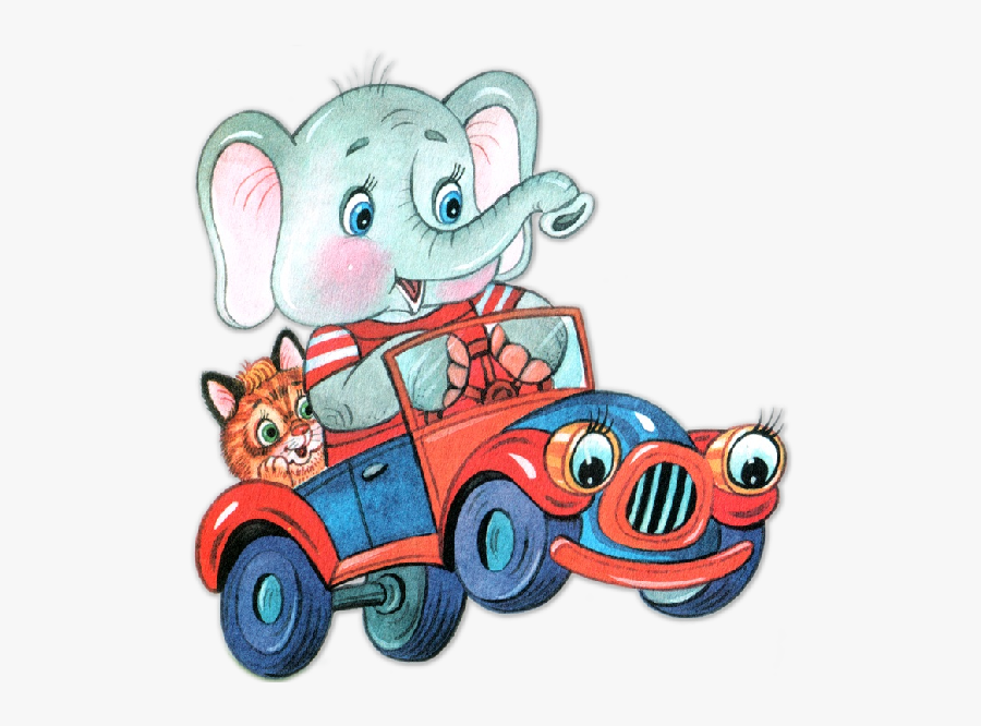 Elephant In A Red Car, Transparent Clipart