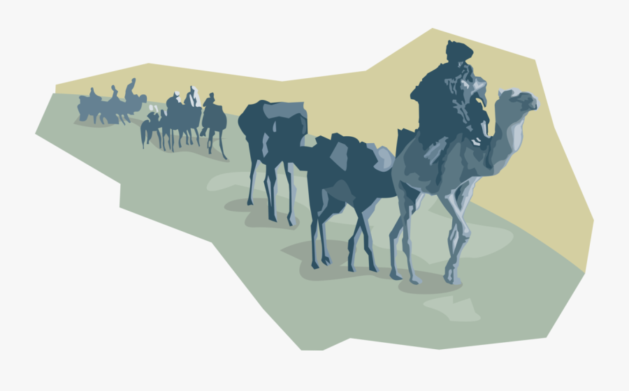 Vector Illustration Of Beast Of Burden Camel Dromedary - Long Camel Caravan Vector, Transparent Clipart