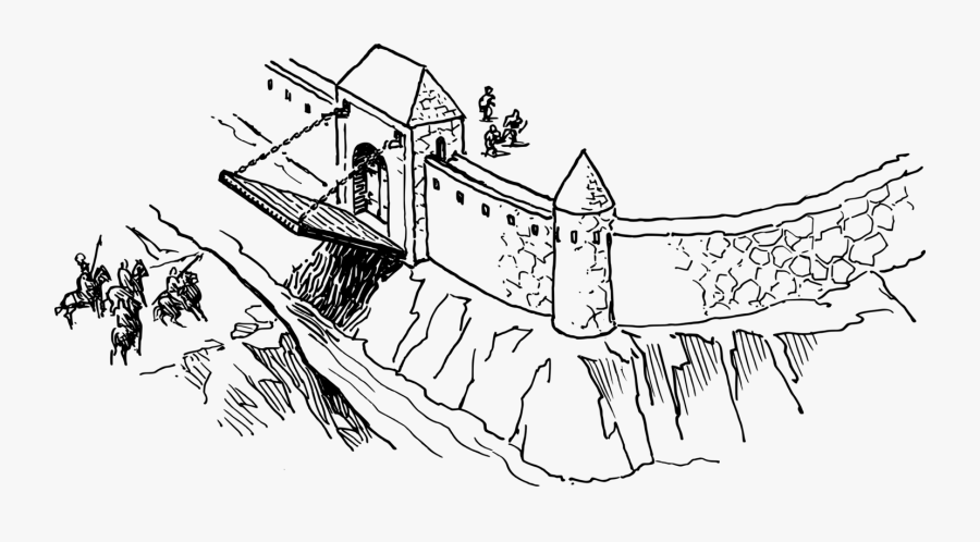Line Art,angle,area - Drawbridge Clipart Black And White, Transparent Clipart