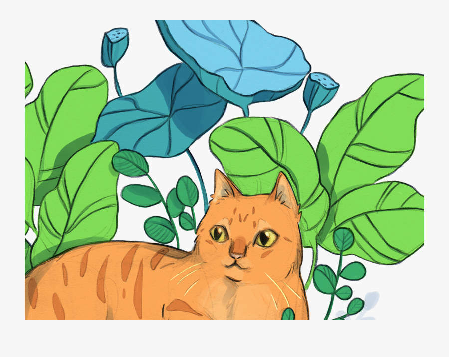 Hiding Through The Leaves Cat Drawing Cat Illustration - Cartoon, Transparent Clipart