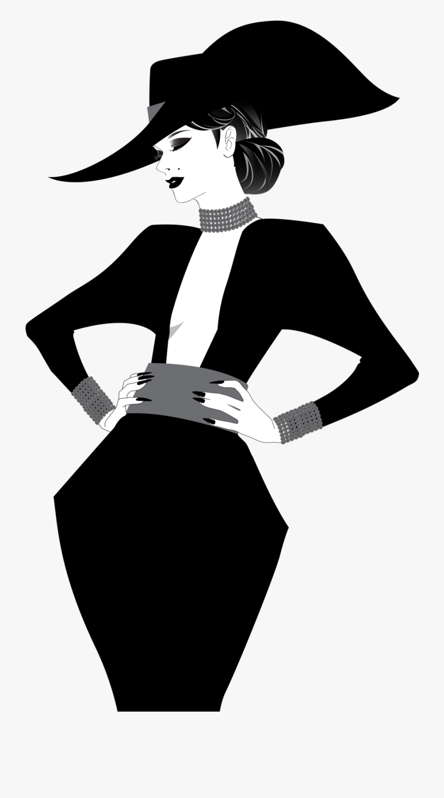 Simple Design Art Silhouette Clip Art - Elegant Fancy Lady Silhouette, Transparent Clipart
