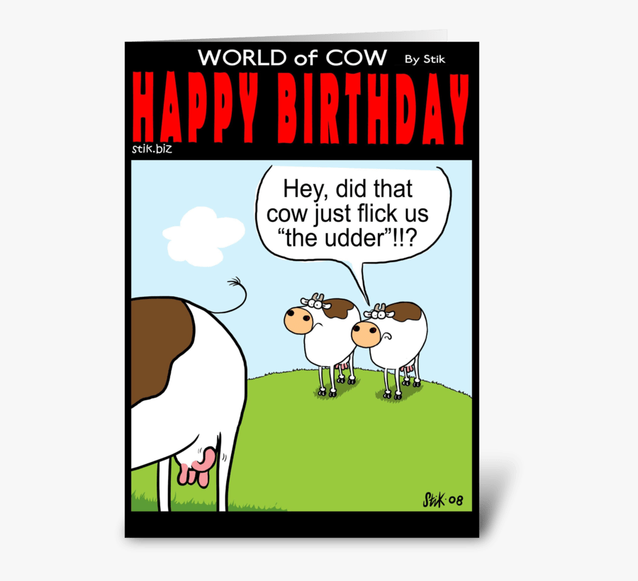 Flick The Udder Greeting Card - Cartoon, Transparent Clipart