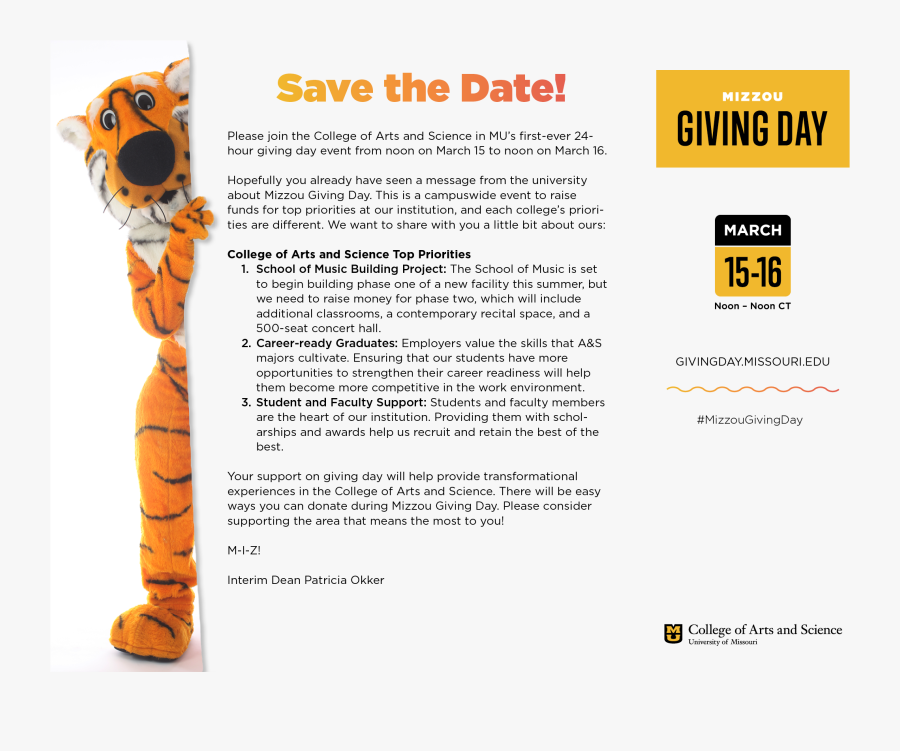 Mizzou Giving Day Save The Date Message - College Giving Day Save The Date, Transparent Clipart