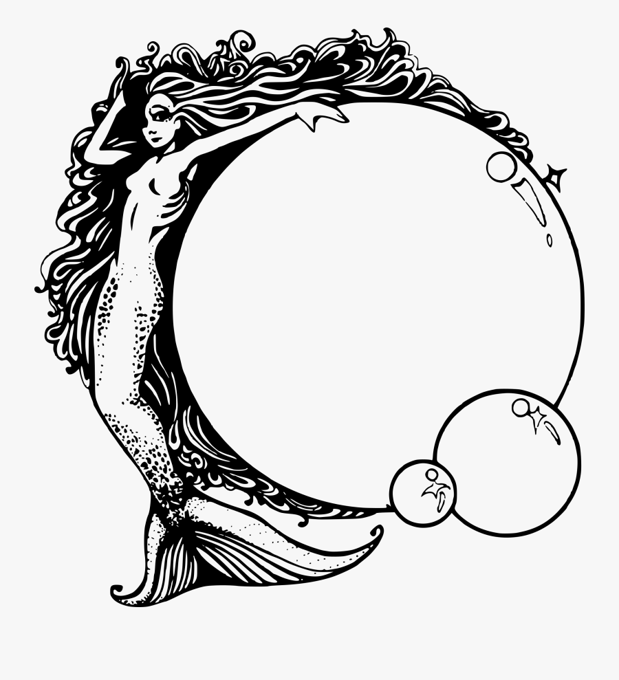 Mermaid Clipart Border - Mermaid Clipart Black And White, Transparent Clipart