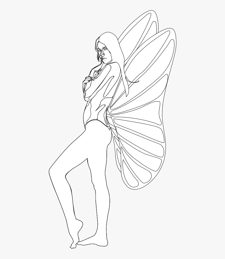 Fairy Black White Line Art 555px - Illustration, Transparent Clipart