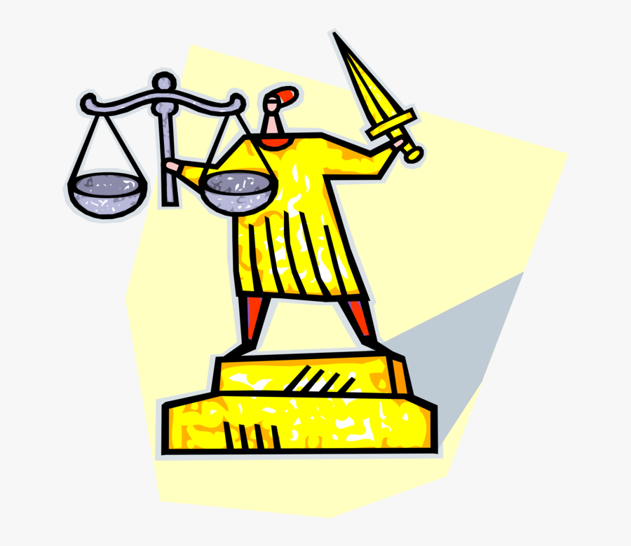 Vector Illustration Of Justice Scales With Lady Justice - Impartial, Transparent Clipart