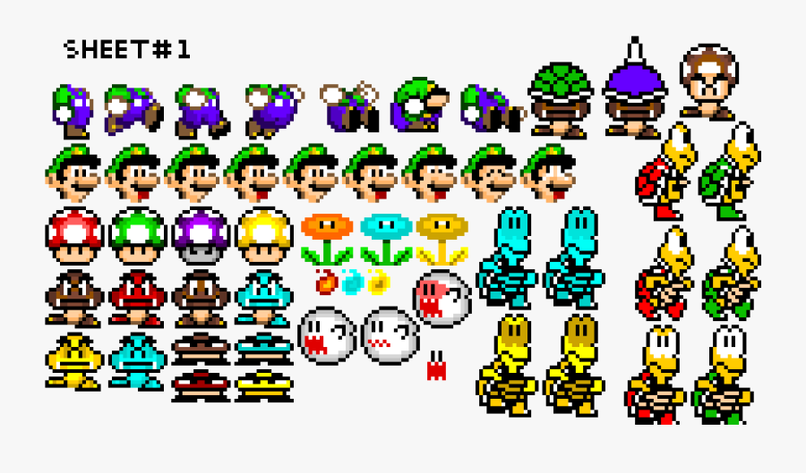 Sheet Of Mario Pixel Art, Transparent Clipart